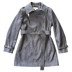 NWOT Michael Kors Asymmetrical Wool Blend Gray Trench Coat 10